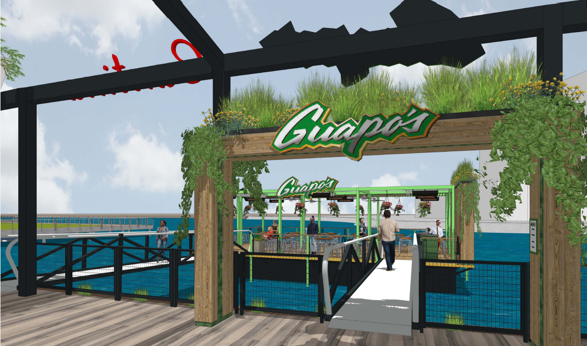 Digital rendering of the Guapo's dining pier the Rio Lake.
